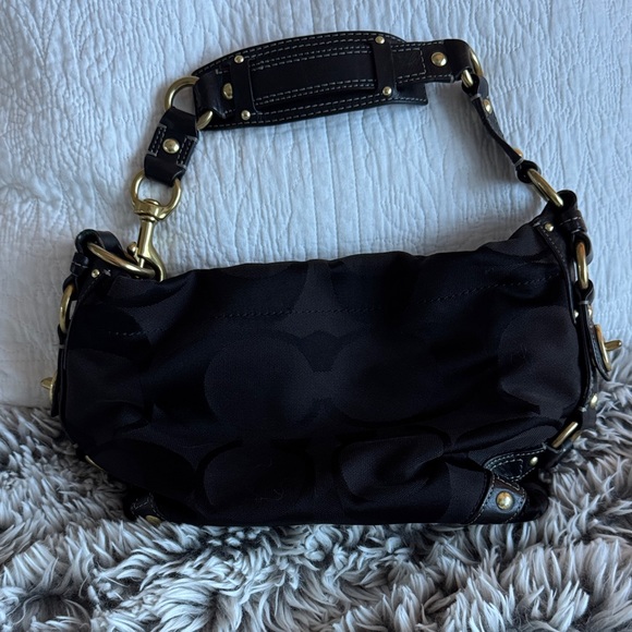Coach Black Signature Canvas Shoulder Hobo with Gold Hardware - Picture 4 of 5